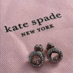 Kate Spade Sparkle Silver Spot the Spade Pave Halo Heart Stud Earrings Dust Bag